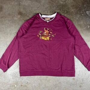 vintage 90s embroidered cat in fall leaves long sleeve shirt